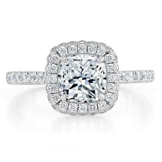 1.5 CT Cushion Cut Halo Pave Setting Moissanite Engagement Ring - crownmoissanite