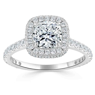 1.5 CT Cushion Cut Halo Pave Setting Moissanite Engagement Ring - crownmoissanite