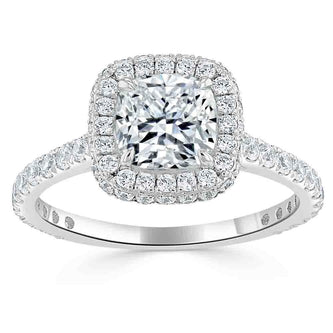 1.5 CT Cushion Shaped Moissanite Halo Engagement Ring - crownmoissanite