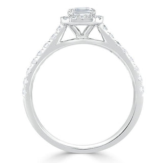 1.0 CT Emerald Cut Halo Moissanite Engagement Ring With Pave Setting - crownmoissanite