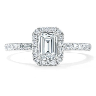 1.0 CT Emerald Cut Halo Moissanite Engagement Ring With Pave Setting - crownmoissanite