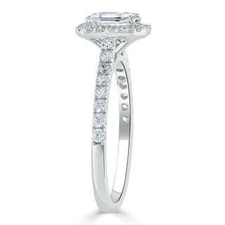 1.0 CT Emerald Cut Halo Moissanite Engagement Ring With Pave Setting - crownmoissanite