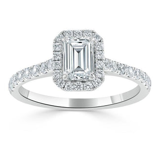 1.0 CT Emerald Cut Halo Moissanite Engagement Ring With Pave Setting - crownmoissanite