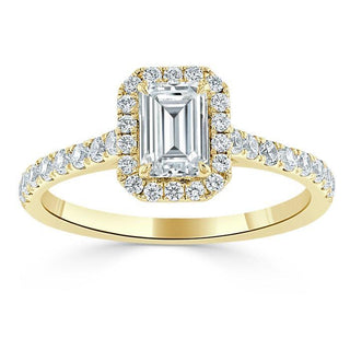 1.0 CT Emerald Cut Halo Moissanite Engagement Ring With Pave Setting - crownmoissanite