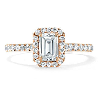 1.0 CT Emerald Cut Halo Moissanite Engagement Ring With Pave Setting - crownmoissanite