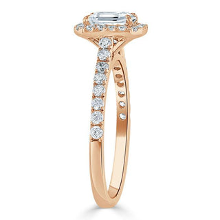 1.0 CT Emerald Cut Halo Moissanite Engagement Ring With Pave Setting - crownmoissanite