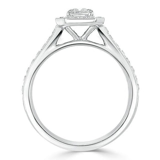 1.0 CT Emerald Cut Halo Moissanite Engagement Ring With Pave Setting - crownmoissanite