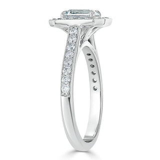 1.0 CT Emerald Cut Halo Moissanite Engagement Ring With Pave Setting - crownmoissanite