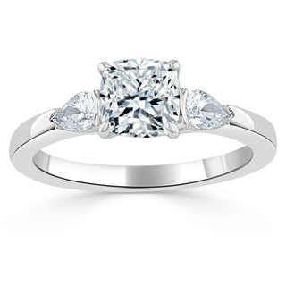 0.75 CT Cushion Shaped Moissanite Three Stones Engagement Ring - crownmoissanite