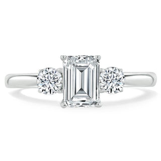 0.75 CT Emerald Cut Three Stone Moissanite Engagement Ring - crownmoissanite