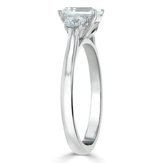 0.75 CT Emerald Cut Three Stone Moissanite Engagement Ring - crownmoissanite