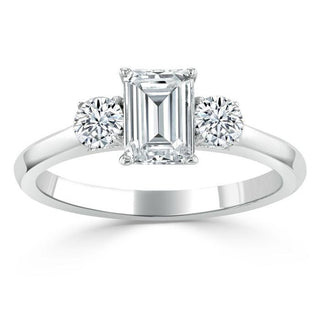 0.75 CT Emerald Cut Three Stone Moissanite Engagement Ring - crownmoissanite