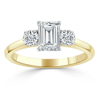 0.75 CT Emerald Cut Three Stone Moissanite Engagement Ring - crownmoissanite