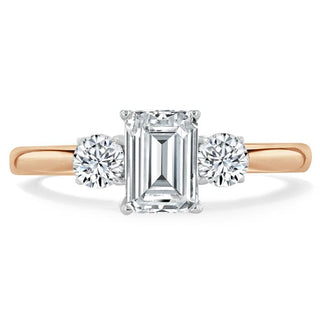 0.75 CT Emerald Cut Three Stone Moissanite Engagement Ring - crownmoissanite