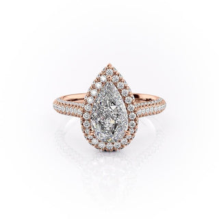 2.0 CT Pear Cut Halo Triple Pave Moissanite Engagement Ring - crownmoissanite