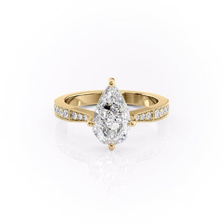 2.0 CT Pear Cut Solitaire Channel Pave Moissanite Engagement Ring - crownmoissanite