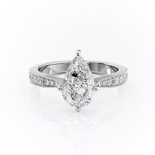 2.0 CT Pear Cut Solitaire Channel Pave Moissanite Engagement Ring - crownmoissanite