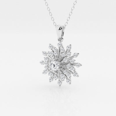 0.69 TCW Round Moissanite Diamond Sunbrust Pendant Necklace - crownmoissanite
