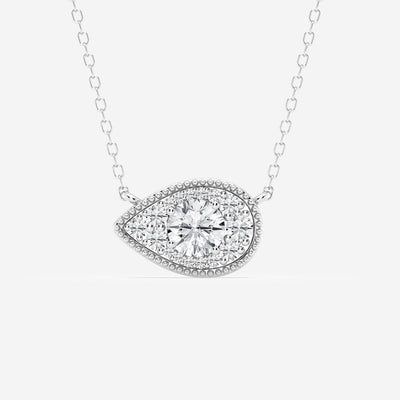 0.73 TCW Round Moissanite Diamond East West Pear Pendant Necklace - crownmoissanite