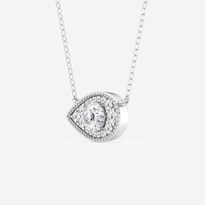 0.73 TCW Round Moissanite Diamond East West Pear Pendant Necklace - crownmoissanite