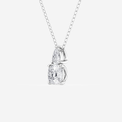 1.0 TCW Cushion & Pear Moissanite Diamond Two Stone Necklace - crownmoissanite