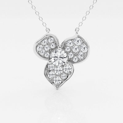0.38 CT Round Moissanite Diamond Pave Flower Pendant Necklace - crownmoissanite