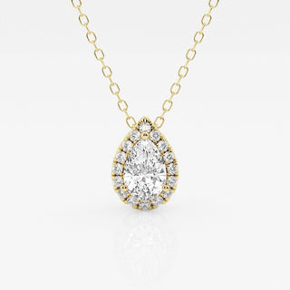 0.50 CT Pear Moissanite Diamond Halo Style Necklace - crownmoissanite