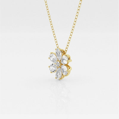 0.93 TCW Round & Pear Moissanite Diamond Flower Pandant Necklace - crownmoissanite