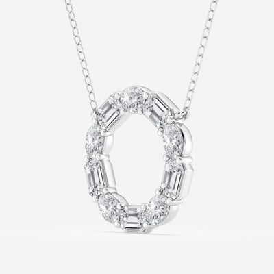 3.0 TCW Emerald & Oval Moissanite Diamond Circle Pendant Necklace - crownmoissanite