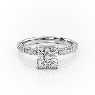 2.08 CT Princess Cut Hidden Halo Pave Setting Moissanite Engagement Ring - crownmoissanite