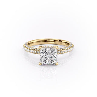 2.08 CT Princess Cut Hidden Halo Pave Setting Moissanite Engagement Ring - crownmoissanite