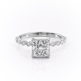 2.08 CT Princess Cut Hidden Halo Pave Setting Moissanite Engagement Ring - crownmoissanite