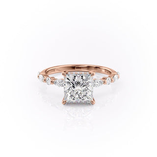 2.08 CT Princess Cut Solitaire Pave Setting Moissanite Engagement Ring - crownmoissanite