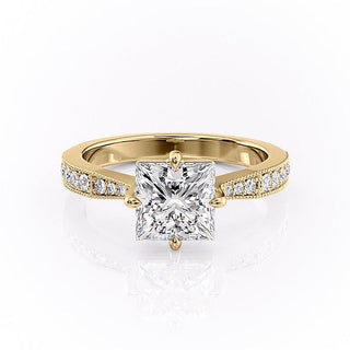 2.08 CT Princess Cut Solitaire Channel Pave Moissanite Engagement Ring - crownmoissanite