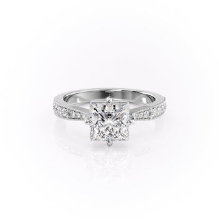 2.08 CT Princess Cut Solitaire Channel Pave Moissanite Engagement Ring - crownmoissanite