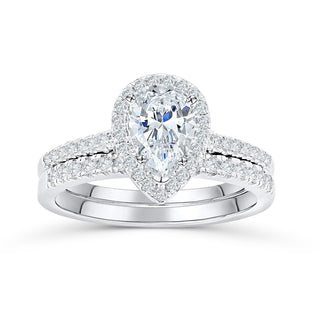 1.33 CT Pear Cut Halo Moissanite Engagement Ring - crownmoissanite