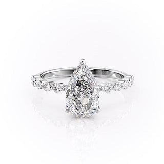 2.0 CT Pear Cut Solitaire Dainty Pave Moissanite Engagement Ring - crownmoissanite