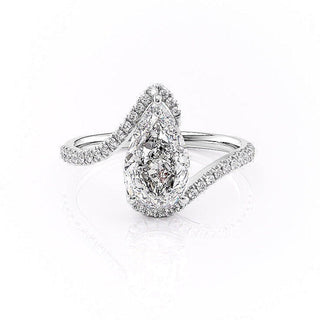 2.0 CT Pear Cut Solitaire Bypass Setting Moissanite Engagement Ring - crownmoissanite