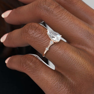 2.0 CT Pear Cut Solitaire Moissanite Engagement Ring. - crownmoissanite