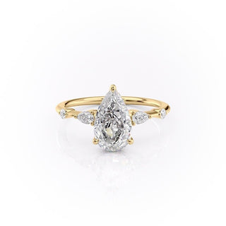 2.0 CT Pear Shaped Moissanite Hidden Halo Engagement Ring - crownmoissanite