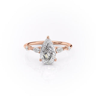 2.0 CT Pear Shaped Moissanite Hidden Halo Engagement Ring - crownmoissanite