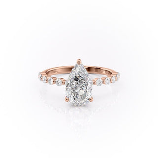 2.0 CT Pear Cut Solitaire Dainty Pave Moissanite Engagement Ring - crownmoissanite