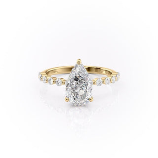 2.0 CT Pear Cut Solitaire Dainty Pave Moissanite Engagement Ring - crownmoissanite