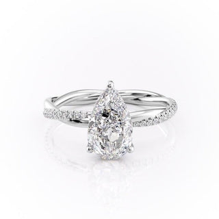 2.0 CT Pear Cut Solitaire Twisted Pave Moissanite Engagement Ring - crownmoissanite