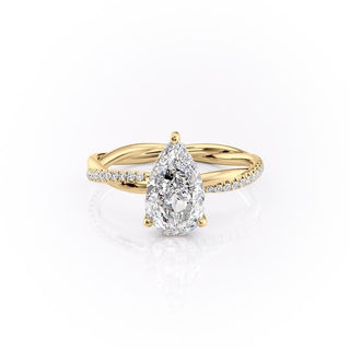 2.0 CT Pear Shaped Moissanite Hidden Halo Engagement Ring - crownmoissanite