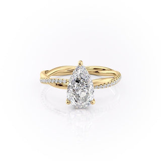 2.0 CT Pear Cut Solitaire Twisted Pave Moissanite Engagement Ring - crownmoissanite