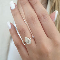 2.50 CT Pear Cut Dainty Pave Setting Moissanite Engagement Ring - crownmoissanite