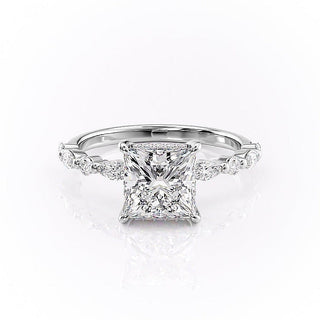 2.08 CT Princess Cut Solitaire Pave Setting Moissanite Engagement Ring - crownmoissanite