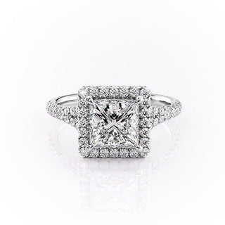 2.08 CT Princess Shaped Moissanite Halo Split Shank Engagement Ring - crownmoissanite