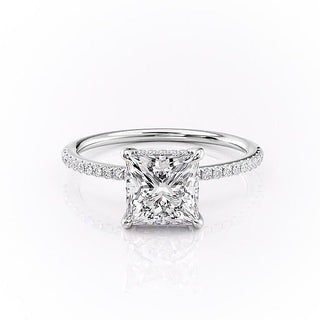 2.08 CT Princess Cut Solitaire Pave Setting Moissanite Engagement Ring - crownmoissanite